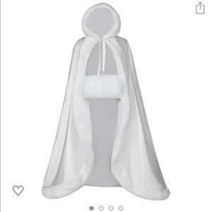 Hooded cloak with fur trim & hand muff